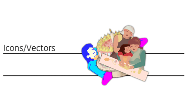 Flat vector illustration of a family celebrating together with a birthday cake and food.