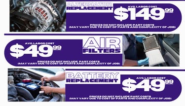 Common Job Price list- Alternator Replacements, Air filters, and battery replacements