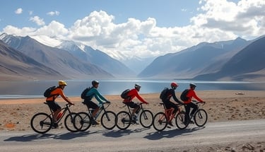 cycling at lake in ladakh