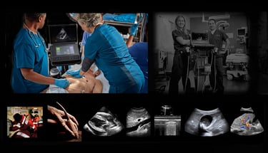 Panel of POCUS-point of care ultrasound images from our hands-on training course.