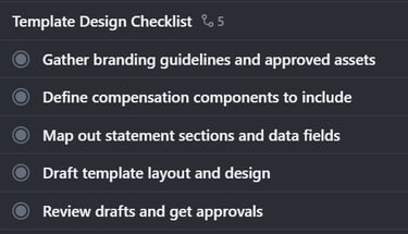 Checklist for preparing total comp statement template design