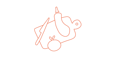 Dessin d'une planche à découper avec des légumes et un couteau