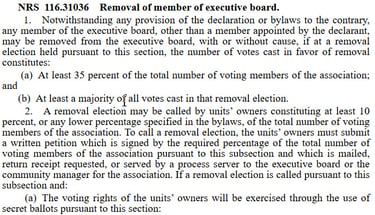 NRS 116.31036  Removal of member of executive board.