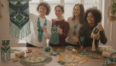 taller de macrame en el que se muestran piezas realizadas ahi mismo 