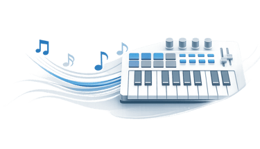 Imagen corporativa de teclado MIDI para la división de formación y masterclass de Wave Music Busines