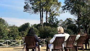 Outdoors, contemplating a lush landscape of the Sacred Valley, Urubamba, Garden of the Soul - Peru