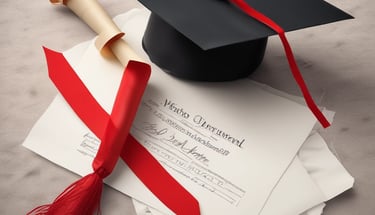 a graduation cap and a green tassel on a piece of wood