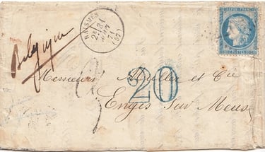 Letter mailed at RAISMES on 31 August 1871 for ENGIS SUR MEUSE which was misdirected