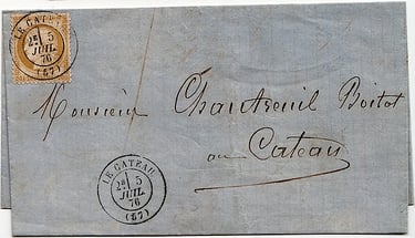 Letter up to 15 g franked at 15 c from and to LE CATEAU (rates of 01/01/1876).