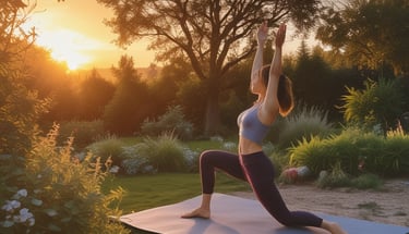 A women doing yoga in her garden