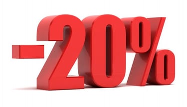 a red twenty percent off sale sign with the words twenty percent off. 20% de descuento