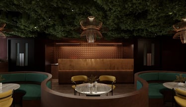 High-end F&B lounge Dubai with plush seating designed by Moori Interiors