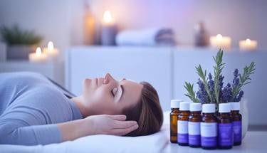 a woman is laying on a bed with a plant in front of her