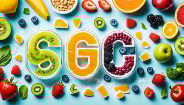 a variety of fruits and vegetables with the word sgg on it