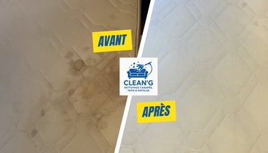 Résultat avant/après d'un nettoyage de matelas réalisé par nos équipes