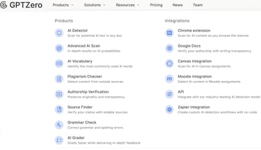 image showing all product and features of GPT Zero