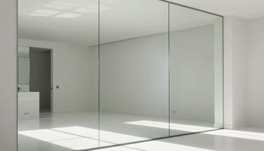 Miroir sur mesure couvrant un mur d'entrée pour amplifier l'espace.