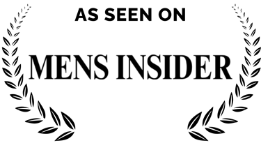 As Seen On Mens Insider badge with black text and laurel wreaths.