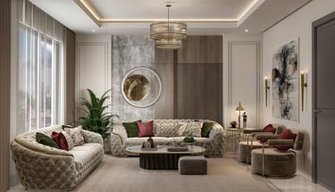 a living room with a couch and a table