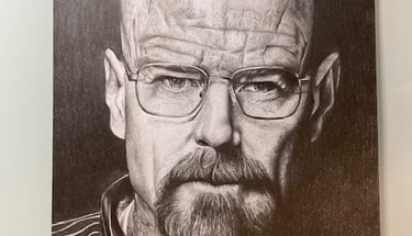 ritratto fatto a mano realistico del celebre ''Heisemberg'' Walter White  della serie TV Breacking Bad