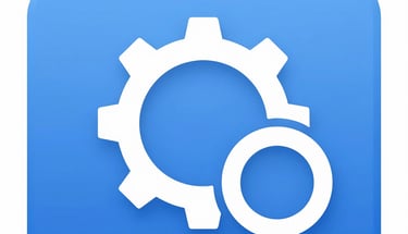 Blue settings icon with white gear and circle symbols for web application configuration.