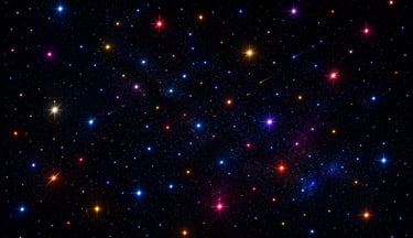 Vibrant night sky filled with colorful glowing stars and distant galaxies in deep space.