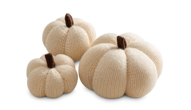 3 woven cream pumkins for tabletop decor