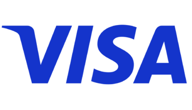 The blue Visa credit card logo isolated on a solid black background.
