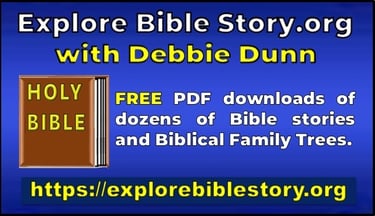 Explore Bible Story dot org with Debbie Dunn Businesss Card advertising FREE PDF downloads of storie