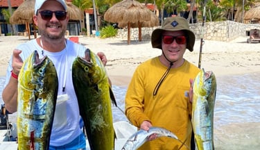 a man and a woman holding fish fish