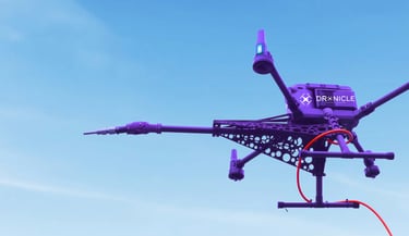 Dronicle drone flying with his nozzle