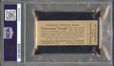 1925 Dominion Chocolates Athletic Stars #87 Edmonton Grads Basketball Team Card (back)