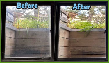 before and after picture of dirty basement window cleaning in calgary
