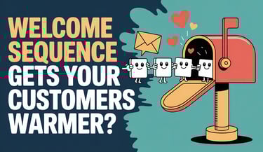 Email marketing welcome sequence illustration with characters entering a mailbox to warm up customers.