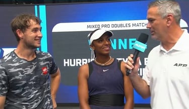 Dylan Frazier and Hurricane Tyra Black being interviewed by Dominic Catalano
