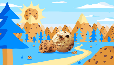 présentation packaging glace ben&jerry's sur un fond illustratif bleu