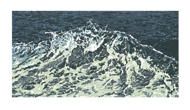 Linogravure, estampe originale,  représentant des vagues.