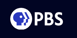 PBS logo with stylized profile heads and white text on a dark background.