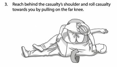 person reaching behind the persons shoulder and rolling towards other person on far the knee