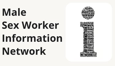 Male Sex Worker Information next to a 'i' made up of  those words