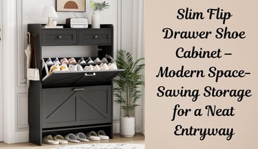 Modern black shoe cabinet with 2 flip drawers and 2 top drawers for entryway organization and space-