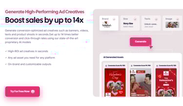a website page with different ad copies with a text Boost sales by up to 14X