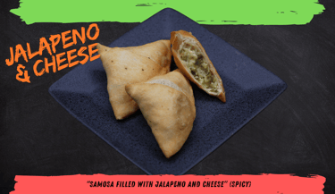 Jalapeno and Cheese Samosa – A fusion samosa with creamy cheese and spicy jalapenos.