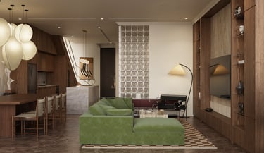 Luxury open-plan living and dining area Dubai Marina penthouse