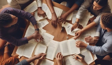 Líderes de célula o grupo de discípulos en una sesión de trabajo en equipo.