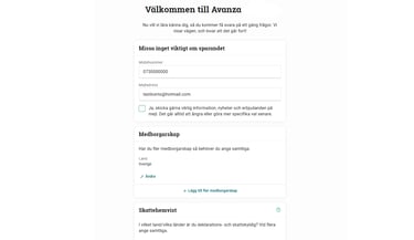 kom ihÄg med Avanza fyll i uppgifter