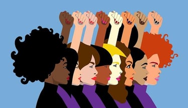 art of women of different ethnicities with fists up in unison