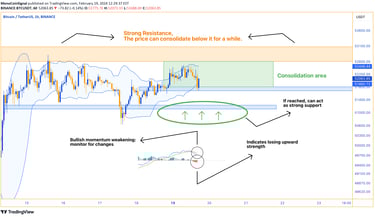 Price update - Descending to $51,141, near crucial support area indicated by lower Bollinger Band. B