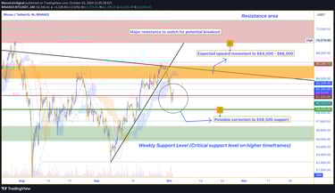 Bitcoin may correct to $59,500, setting the stage for a new uptrend targeting $64,000 to $66,000. Wa