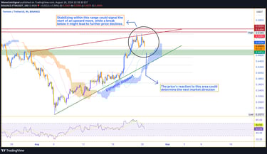 FTM price chart highlighting the $0.46 to $0.48 support range, with potential upward targets at $0.5